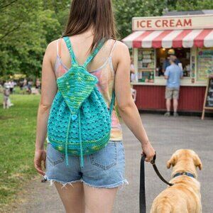 Hand Crafted Crochet Cotton Back Pack Bag Purse Tote